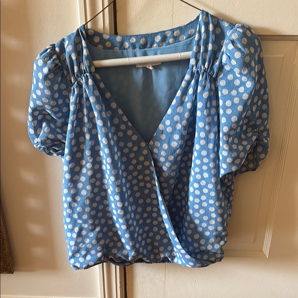 Heartloom Blue Puff Sleeve Wrap Blouse